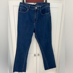 J. McLaughlin dark wash high rise slight boot cut frayed hem jeans size 12